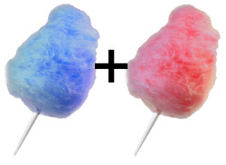 Candyfloss-sukker, rød og blå